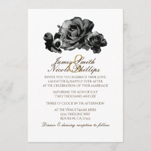 Black Watercolor Roses Elegant Wedding Invitations