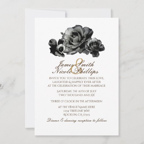 Black Watercolor Roses Elegant Wedding Invitations