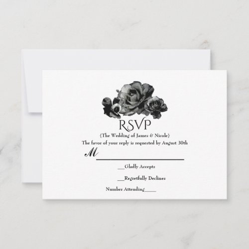 Black Watercolor Roses Elegant Wedding RSVP Card
