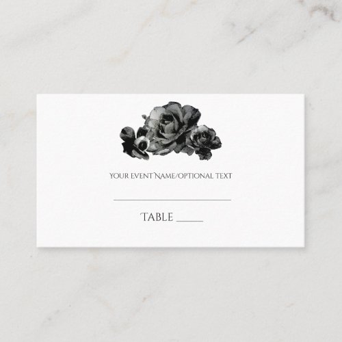 Black Watercolor Roses Wedding Seating Place Card