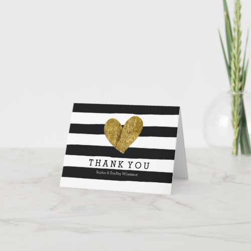 Black Watercolor Stripes Gold Heart Thank you