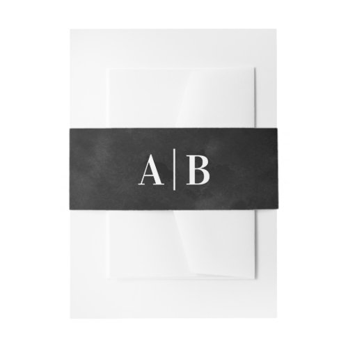 Black Watercolor Wedding Monogram Invitation Belly Band