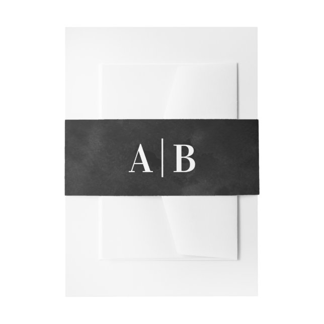 Black Watercolor Wedding Monogram Invitation Belly Band (Front Example)