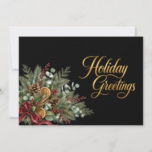 Black Watercolor Winter Botanical Logo Business Holiday Card
