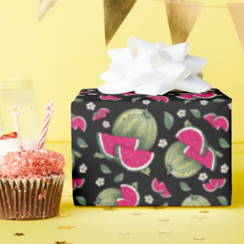 Black watermelon fun summer  wrapping paper