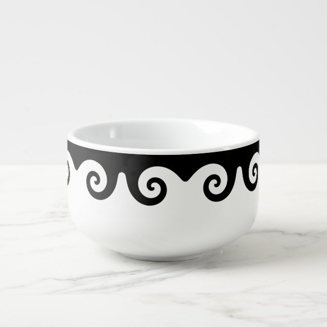 Black Wave Design Soup Mug or Cereal Bowl (Front)