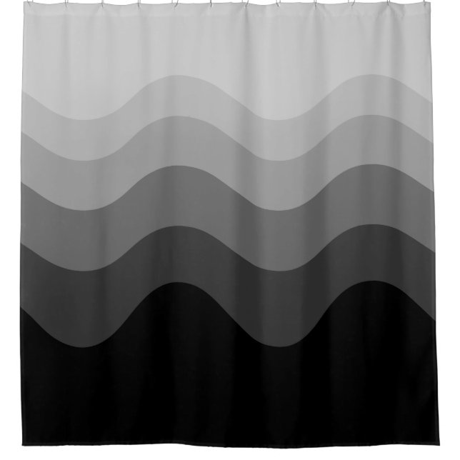 Black Wavey Stripe Modern Shower Curtain (Front)