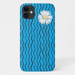black wavy abstract line and daisy iPhone 11 case