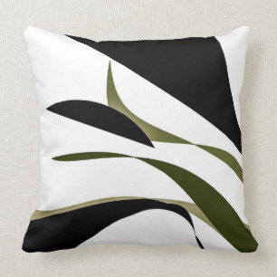 Black Wavy Army Green Throw Pillow