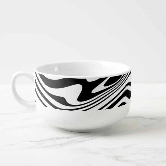 Black Wavy Art Stripe White Soup Mug (Right)