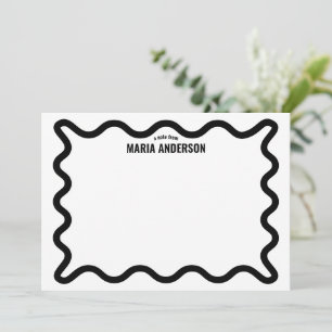 Black Wavy Border Personalised Note Card
