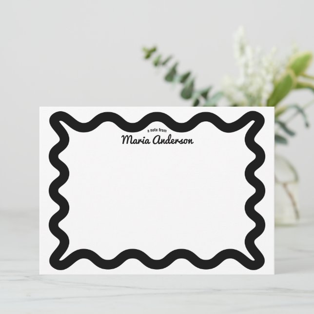Black Wavy Border Personalised Note Card (Standing Front)