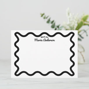 Black Wavy Border Personalised Thank You Note Card