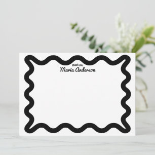 Black Wavy Border Personalised Thank You Note Card