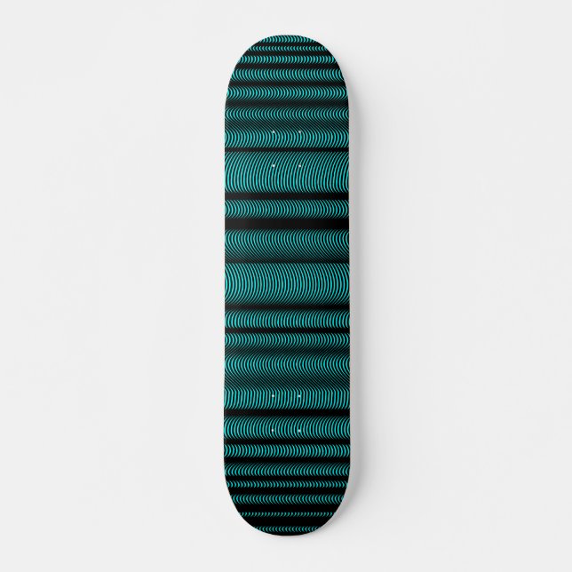Black Wavy Lines - On Cyan Skateboard Deck (Front)