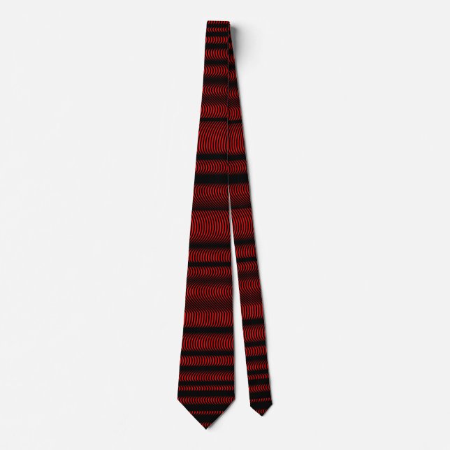 Black Wavy Lines - On Red Neck Tie (Front)