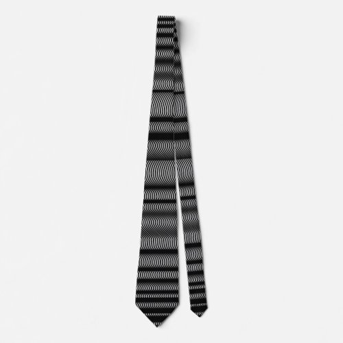 Black Wavy Lines _ On White Neck Tie