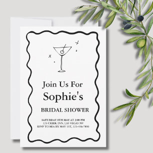 Black Wavy Retro Bridal Shower, Martini Glass Invitation