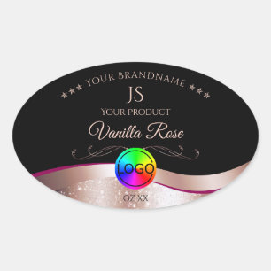 Black Wavy Rose Gold Logo Monogram Product Label