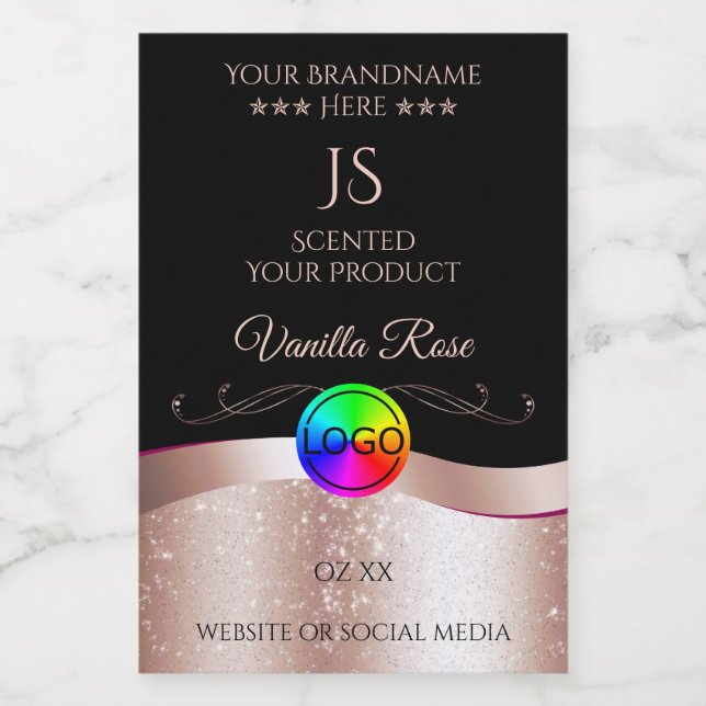 Black Wavy Rose Gold Logo Monogram Product Label (Single Label)