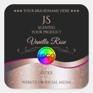 Black Wavy Rose Gold Logo Monogram Product Label