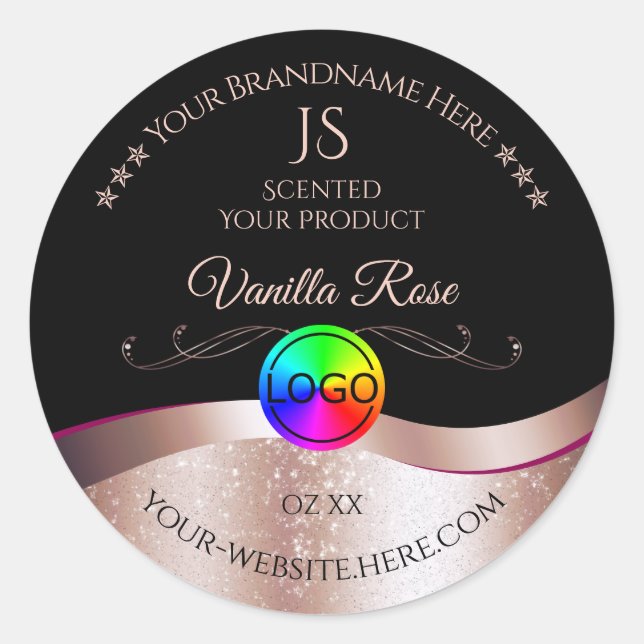Black Wavy Rose Gold Logo Monogram Product Label (Front)