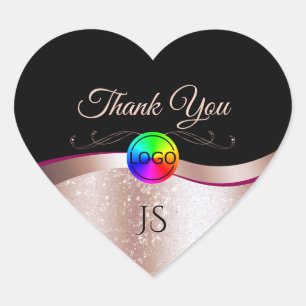 Black Wavy Rose Gold with Logo Monogram Thank You Heart Sticker