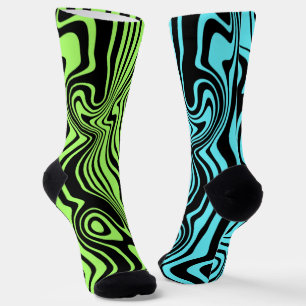 Black Wavy Striped Green Teal Socks Choose Colors