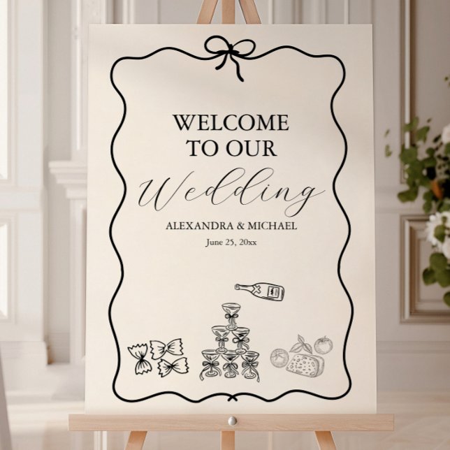 Black Wavy Whimsical Italian Doodle Wedding Foam Board (Creator Uploaded)