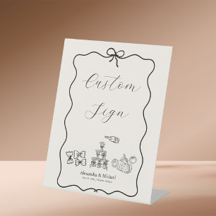 Black Wavy Whimsical Italian Doodle Wedding Pedestal Sign