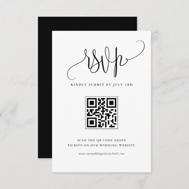 Black We Do Modern Calligraphy Wedding QR Code RSVP Card (Front/Back)
