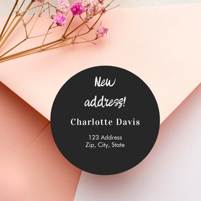 Black we have moved new address classic round sticker (Creator Uploaded)