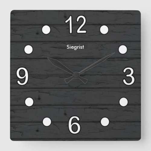 Black Weathered Wood Style with White Numbers Square Wall Clock