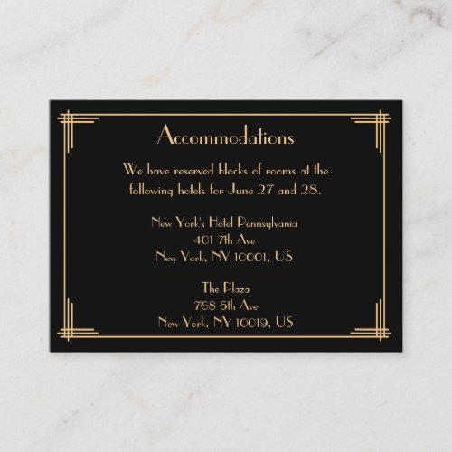 Black Wedding Accommodation Cards