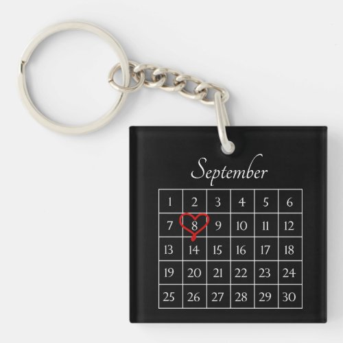 Black Wedding Anniversary Personalized Calendar Keychain
