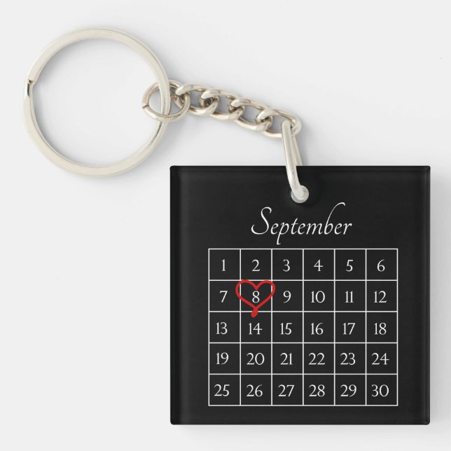Black Wedding Anniversary Personalized Calendar Keychain (Front)