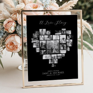 Black Wedding Anniversary Photo Collage Poster