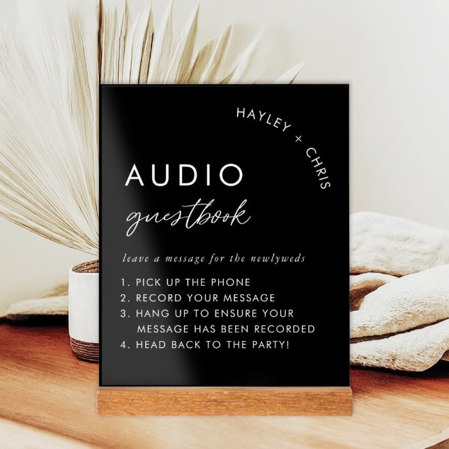 Black Wedding Audio Guestbook Guest Phone Message Acrylic Sign (Creator Uploaded)