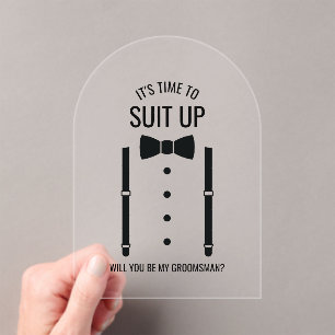 Black Wedding Bow Tie Groomsman Proposal Acrylic Invitations