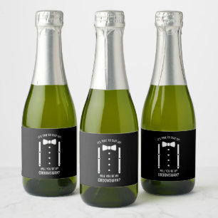 Black Wedding Bow Tie Groomsman Proposal Sparkling Wine Label