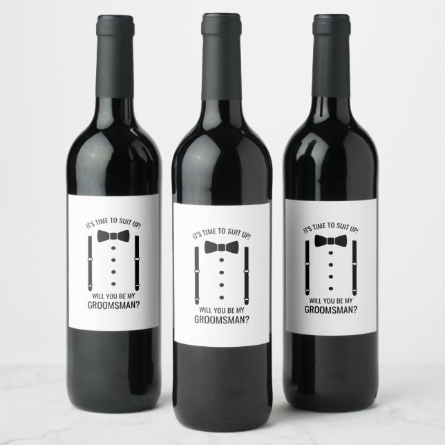 Black Wedding Bow Tie Groomsman Proposal Wine Label (Bottles)