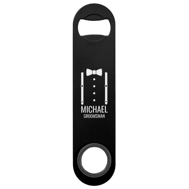 Black Wedding Bow Tie Personalized Groomsmen Bar Key (Front)