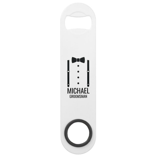 Black Wedding Bow Tie Personalized Groomsmen Bar Key (Front)