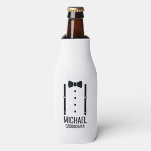 Black Wedding Bow Tie Personalized Groomsmen Bottle Cooler