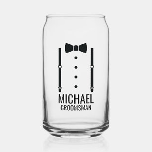 Black Wedding Bow Tie Personalized Groomsmen Can Glass