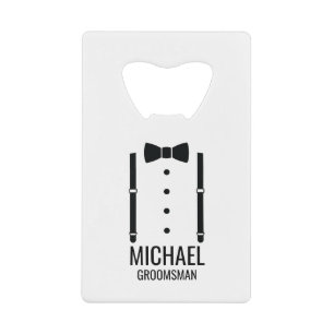 Black Wedding Bow Tie Personalized Groomsmen Credit Card Bottle Opener
