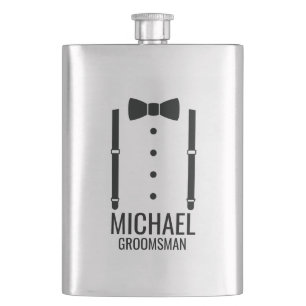 Black Wedding Bow Tie Personalized Groomsmen Flask