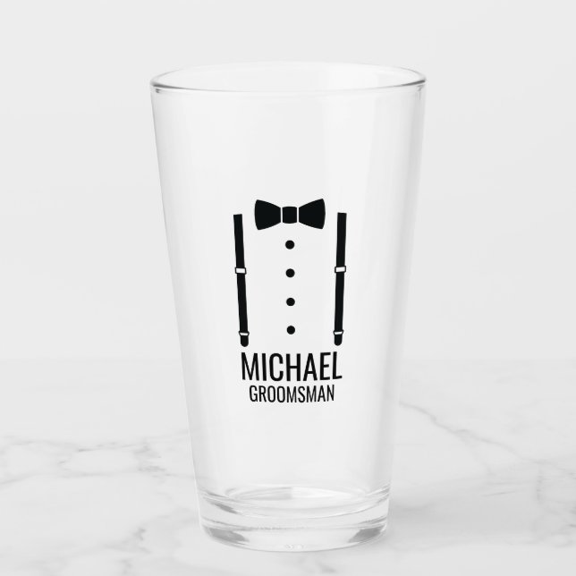 Black Wedding Bow Tie Personalized Groomsmen Glass (Front)