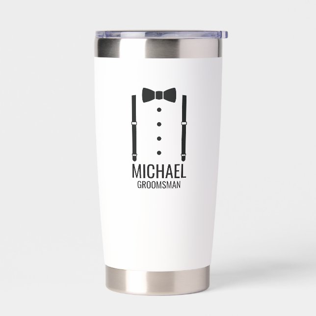 Black Wedding Bow Tie Personalized Groomsmen Insulated Tumbler (Left)