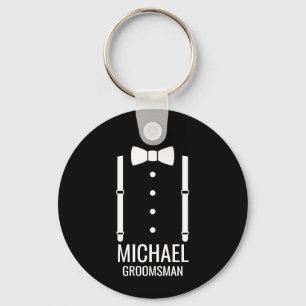 Black Wedding Bow Tie Personalized Groomsmen Keychain